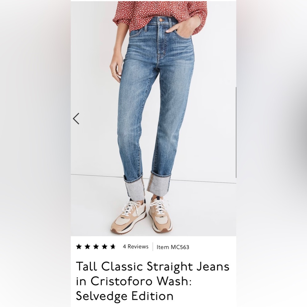 Madewell Classic Straight Jeans Selvedge edition, Size 29 tall